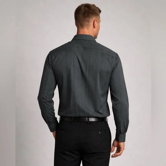 Armani Collezioni Mens XL Charcoal Stripe Button Up Dress Shirt - Picture 3 of 10